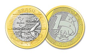 Moeda Comemorativa Jogos Olímpicos 2016 Natação Paralímpica 1 Real FC ( Sachê Lacrado 50 Moedas )