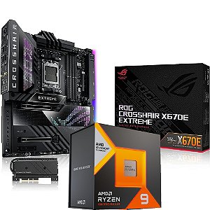 Kit Upgrade AMD Ryzen 9 7950X3D + Placa Mãe ASUS ROG X670E EXTREME CROSSHAIR DDR5 AM5 EATX