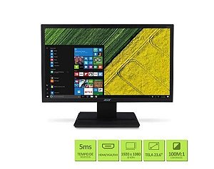 Monitor Acer LED 24 V246HQL - Full HD 5ms VGA/DVI Preto