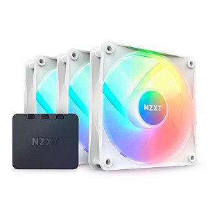 Kit Cooler para Gabinete NZXT F120 RGB Core 120mm Branco Pack Com 03 Unid e Controlador - RF-C12TF-W1