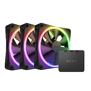 Kit Cooler para Gabinete NZXT F120 RGB Duo 120mm Black Pack Com 03 Unid e Controlador - RF-D12TF-B1