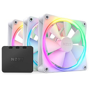 Kit Cooler para Gabinete NZXT F120 RGB Duo 120mm White Pack Com 03 Unid e Controlador - RF-D12TF-W1