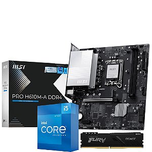Kit Upgrade Intel Core I5 12400F + Placa Mãe MSI PRO H610M-A DDR4 LGA 1700 MATX + Memória Kingston Fury Beast Black 16GB (1x16GB) DDR4-3200MHz 1R CL16 - KF432C16BB/16