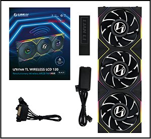 Kit 3 Fans Lian Li UNI FAN TL LCD Wireless Reverse 120mm ARGB Preto - 12RTLLCD1W3B