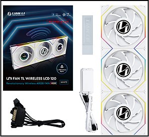 Kit 3 Fans Lian Li UNI FAN TL LCD Wireless Reverse 120mm ARGB Branco - 12RTLLCD1W3W