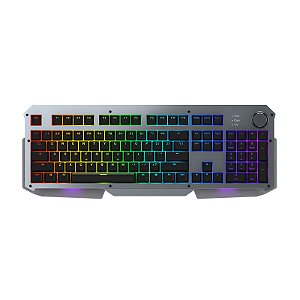 Teclado Mecânico Gamer Akko 6104S RGB 108 Full Size Switch Cherry MX Brown Chassi de Metal RGB ANSI Cinza e Preto