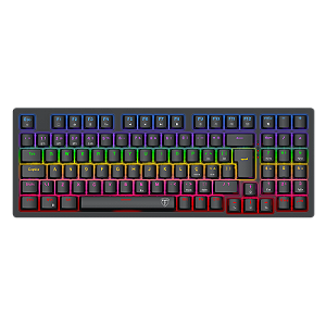 Teclado Mecânico Gamer Sem Fio T-Dagger Holysword 1800 Compact Rainbow Preto Switch Marrom Bluetooth 2.4GHz USB-C T-TGK331-BR