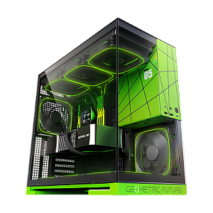 Gabinete Gamer Geometric Future Model 5 NVIDIA Style Edição Limitada Preto e Verde Sem Fan - GEO-M5-BNV