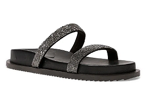 Rasteira Papete Santa Lolla Shiny Lolla Flat Com Tiras De Brilho Strass Preta