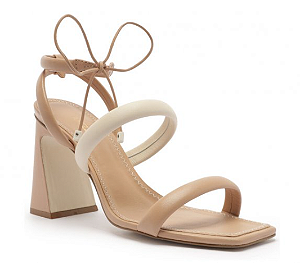 Sandália Arezzo Amarração Salto Alto Tiras Off White e Nude