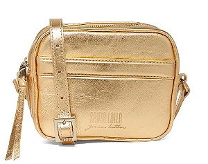 Bolsa Santa Lolla Transversal Dourada Couro Metalizada Pequena