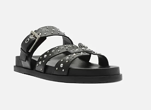 Sandália Papete Arezzo Rasteira Preta Couro Fivela Tachas