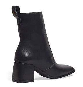Bota Santa Loola Couro Preta Bico Quadrado Salto Bloco