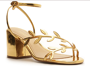 Sandália Arezzo Salto Bloco Dourado/Folhagem