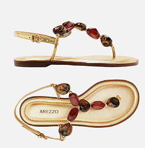 Sandália Arezzo Rasteira Dourada Slim Pedras Boho