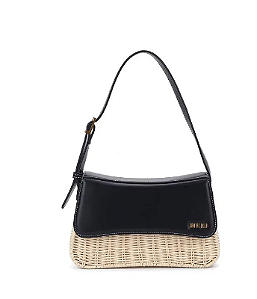 Bolsa Santa Lolla Preta Palha Alça De Ombro