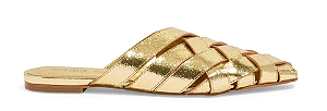 Mule Santa Lolla Couro Craquele Dourado Tiras Entrelaçadas