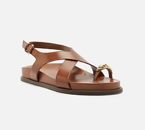 Sandalia Papete Arezzo Caramelo Couro Metal Bold