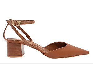 Scarpin Santa Lolla Em Couro Bico Fino Salto Grosso Marrom Feminino