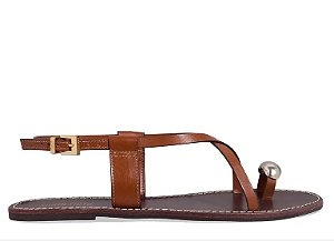 Rasteira de Dedo Couro Nobre Marrom Metal Bold