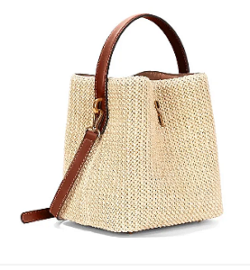 Bolsa Santa Lolla Bucket Tramado Marrom Alça Dupla