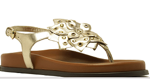 Sandalia Arezzo Papete Marrom Couro Dourado Metalic Flor