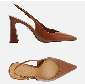 Scarpin Arezzo Marrom Couro Salto Alto Flare Slingback