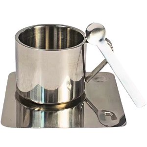 Jogo De Xícara Inox Parede Dupla Térmica 170ml Com Pires E Colher