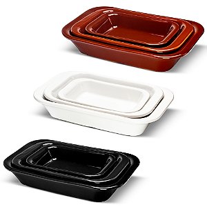 Conjunto 3 Un Travessa Refratária Cerâmica Retangular Assadeira Servir Multiuso Forno E Micro-ondas