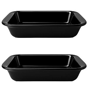 Kit 2un Travessas Refratárias Cerâmicas Retangulares Assadeira Multiuso Para Servir Forno 1850ml