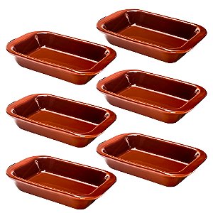 Kit 6un Travessas Refratárias Cerâmicas Retangulares Assadeira Multiuso Para Servir Forno 1850ml