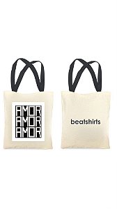 Ecobag com alça preta - 100% algodão - 30cmx40cm - AMOR