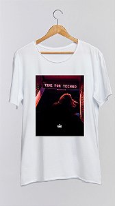 Camiseta TIME FOR TECHNO - 100% algodão corte a fio branca