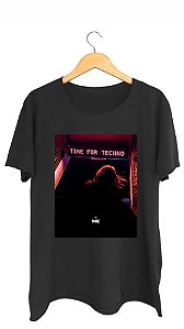Camiseta TIME FOR TECHNO - 100% algodão corte a fio preta