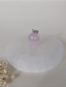 Pingente Cogumelo Prateado Quartzo Rosa - Amor, Harmonia e Equilíbrio Emocional