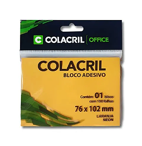BLOCO ADESIVO LARANJA NEON 76x102MM 100 FL
