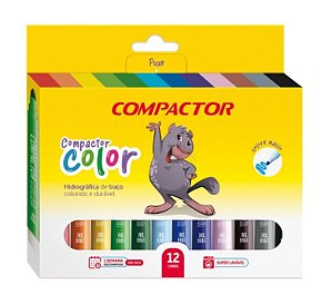 Caneta Hidrográfica Color 12 Cores Compactor