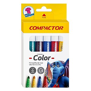 Caneta Hidrográfica Color 6 Cores Compactor