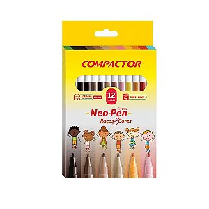 Caneta Hidrográfica Neo Pen Gigante 12 cores Raças e Cores Compactor