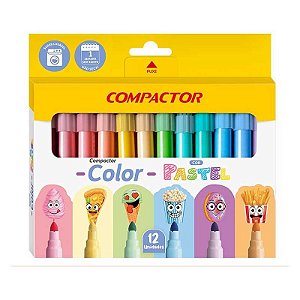 Caneta Hidrográfica Color Pastel 12 cores Compactor