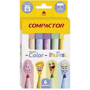 Caneta Hidrográfica Color Pastel 6 cores Pastel Compactor