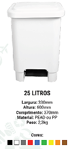 LIXEIRA C/ PEDAL 25 LITROS - PEAD OU PP