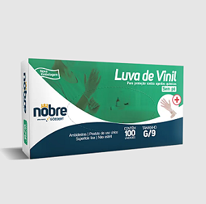 LUVA VINIL S/ PO PROTEÇAO AGENTES QUIMICOS C/100 UN "G" CA 41265 - NOBRE