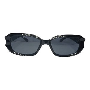 Óculos Feminino Acetato Retangular Geométrico Aplique Prata Pompéia