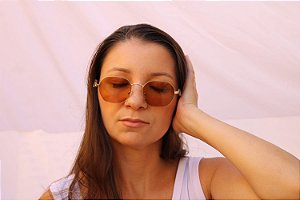 Óculos de Sol Feminino Em Metal Hexagonal Elegante Malta
