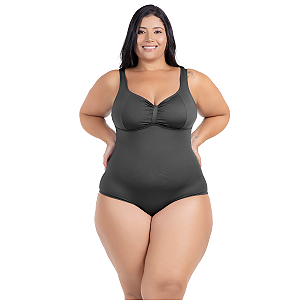 Maiô Plus Size Costas Nuas Tecido Modelador Chapa Barriga