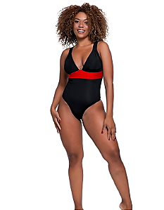 Maiô Decotado Com Bojo Calcinha Asa Delta Faixa Colorida