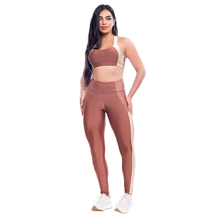 Conjunto Feminino Academia Fitness Recorte Bicolor Com Bojo