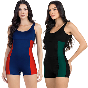 Maiô Macaquinho Natação Hidroginástica Feminino Kit 2 Peças