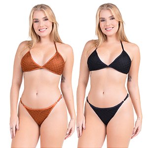 2 Biquínis Cortininha Crochê Calcinha Asa Delta Com Ajuste Kit